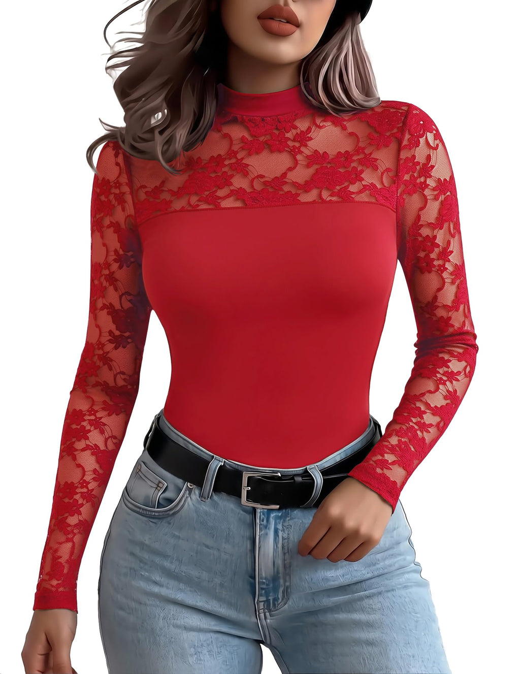 Zeagoo Long Sleeve Shirts for Women's Lace Tops Mesh Sheer Sexy Fall Blouse