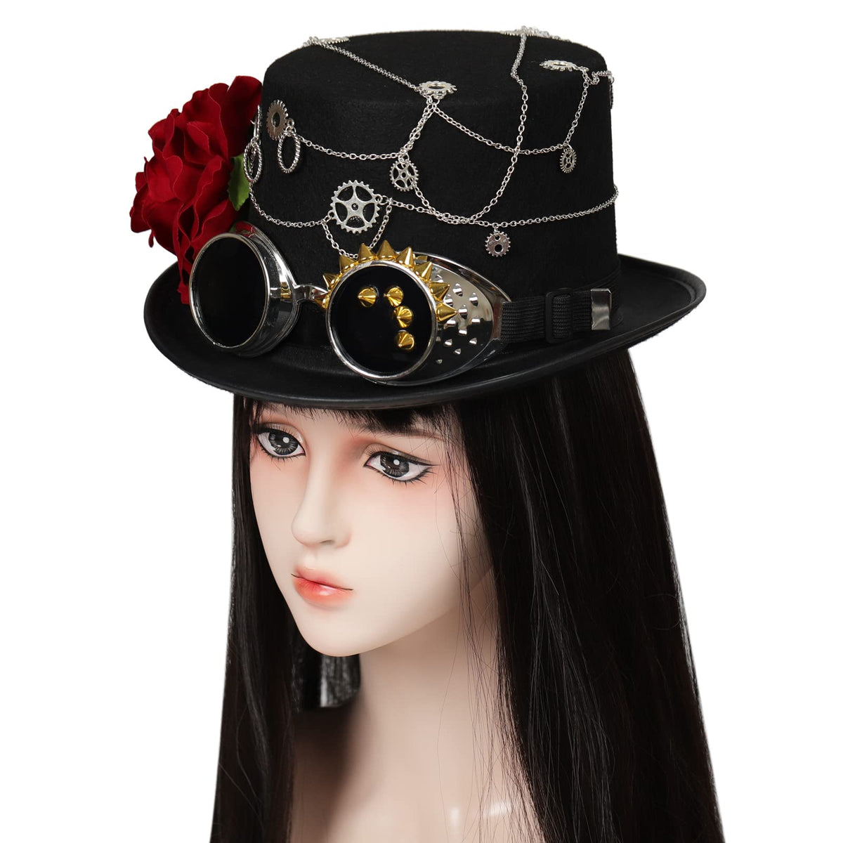 Unisex Gothic Steampunk Top Hats with Goggle Gear Halloween Hat Headwear Men Women