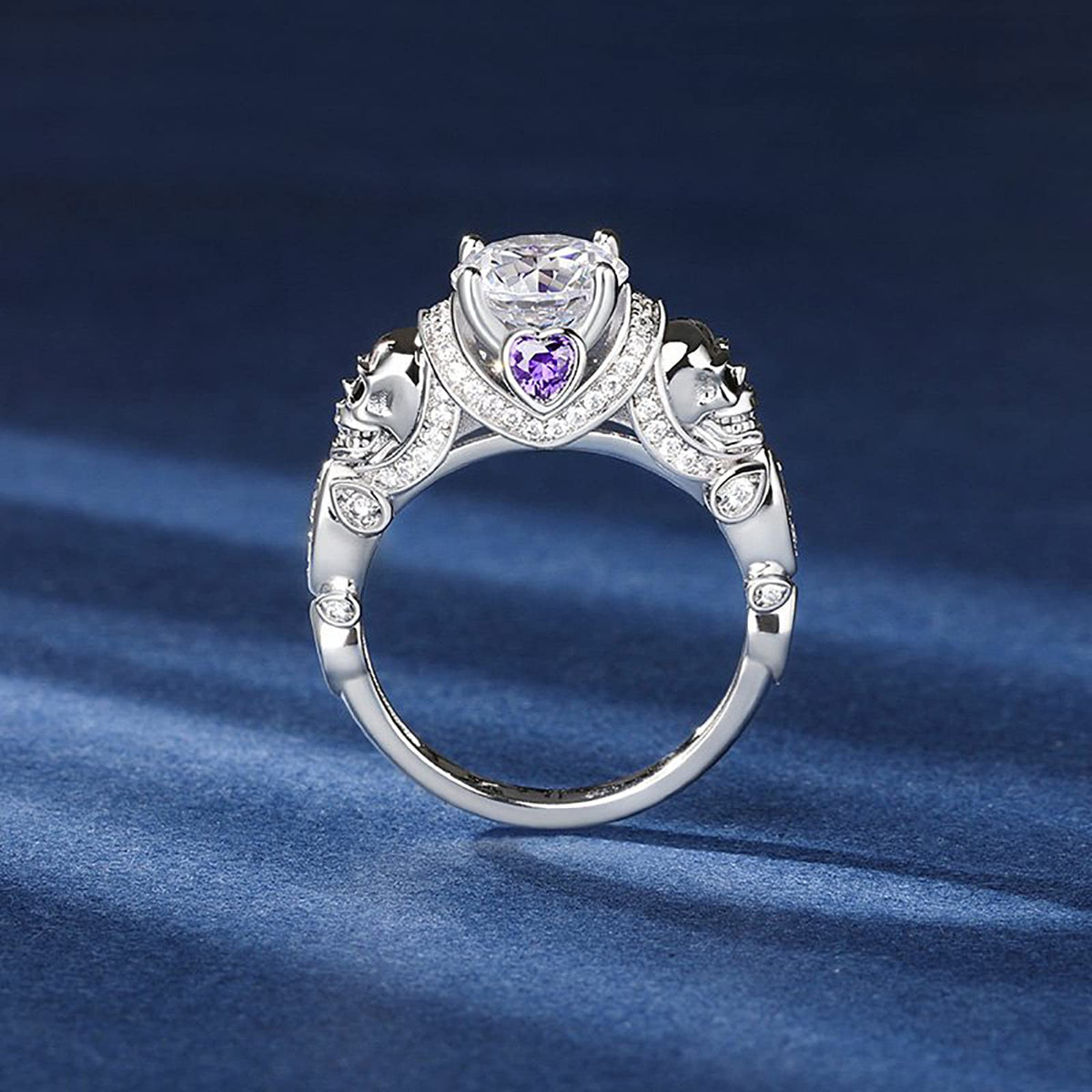 Jeulia 2.55ct Skull Engagement Ring Sets Sterling Silver Heart Cut Red Diamond Ruby Rings Cubic Zirconia Wedding Promise Anniversary Romantic Jewelry for Women Grils Bridal with Gift Box