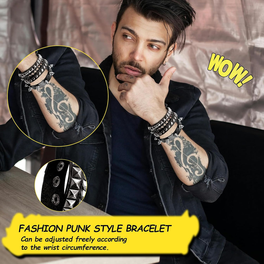 8pcs Spiked Bracelets Emo Bracelets Spike Bracelet Unisex，80s cool rock style, a must-have for parties, music festivals, and motorcycle enthusiasts