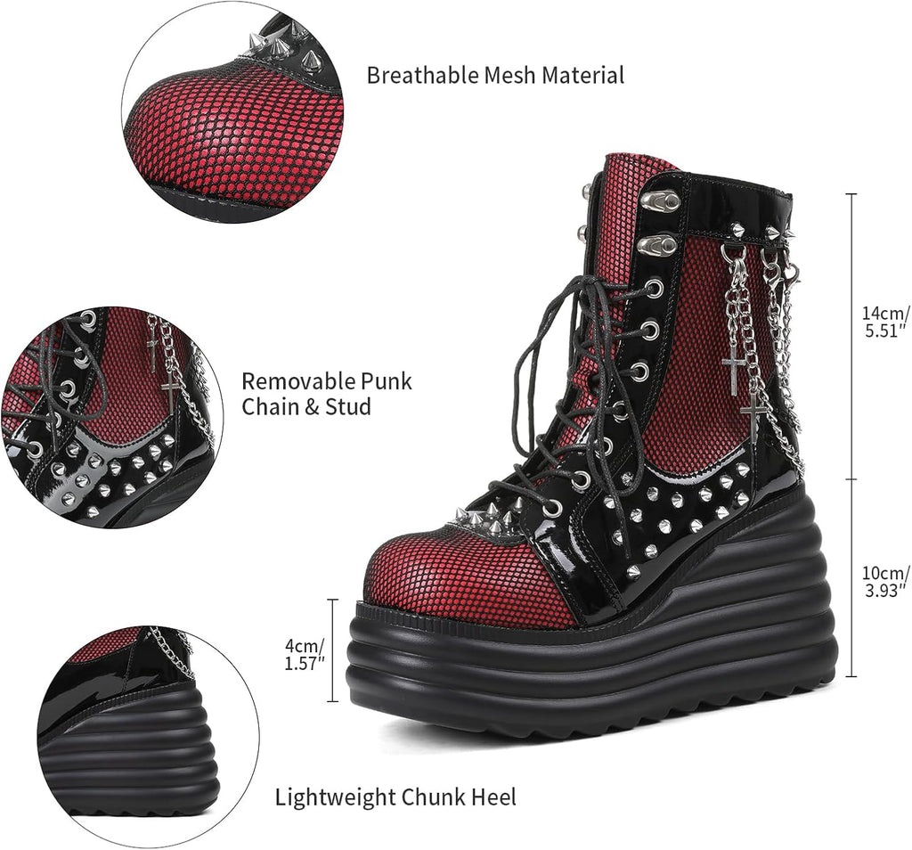 Lyrisiphy Platform Goth Ankle Boots Women Rave Gothic Combat Booties