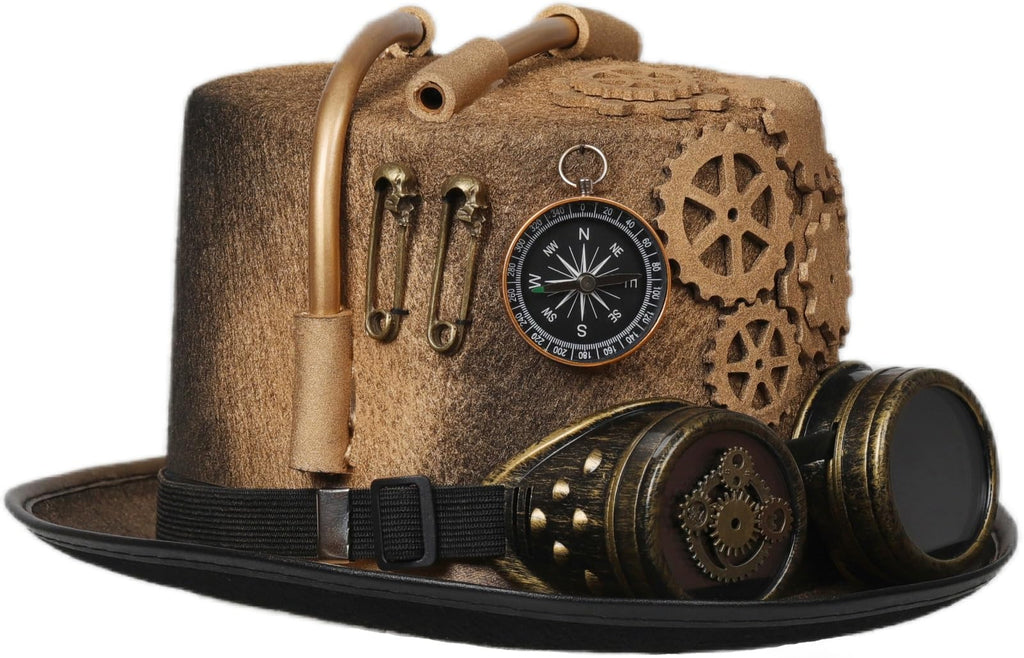 Unisex Gothic Steampunk Top Hats with Goggle Gear Halloween Hat Headwear Men Women