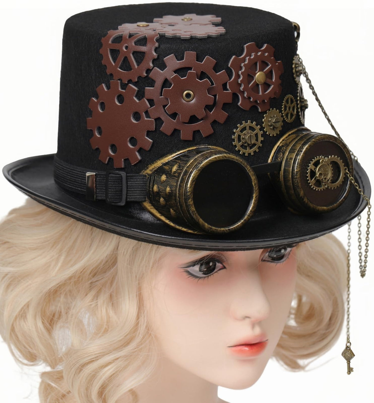 Unisex Gothic Steampunk Top Hats with Goggle Gear Halloween Hat Headwear Men Women