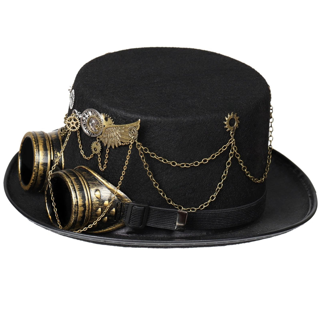Unisex Gothic Steampunk Top Hats with Goggle Gear Halloween Hat Headwear Men Women