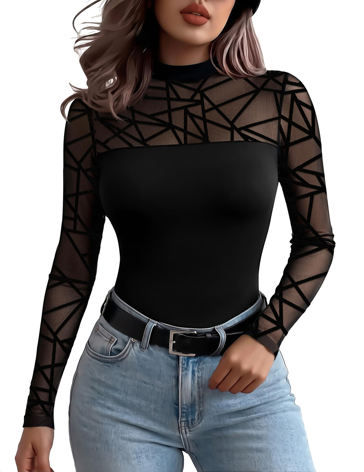 Zeagoo Long Sleeve Shirts for Women's Lace Tops Mesh Sheer Sexy Fall Blouse