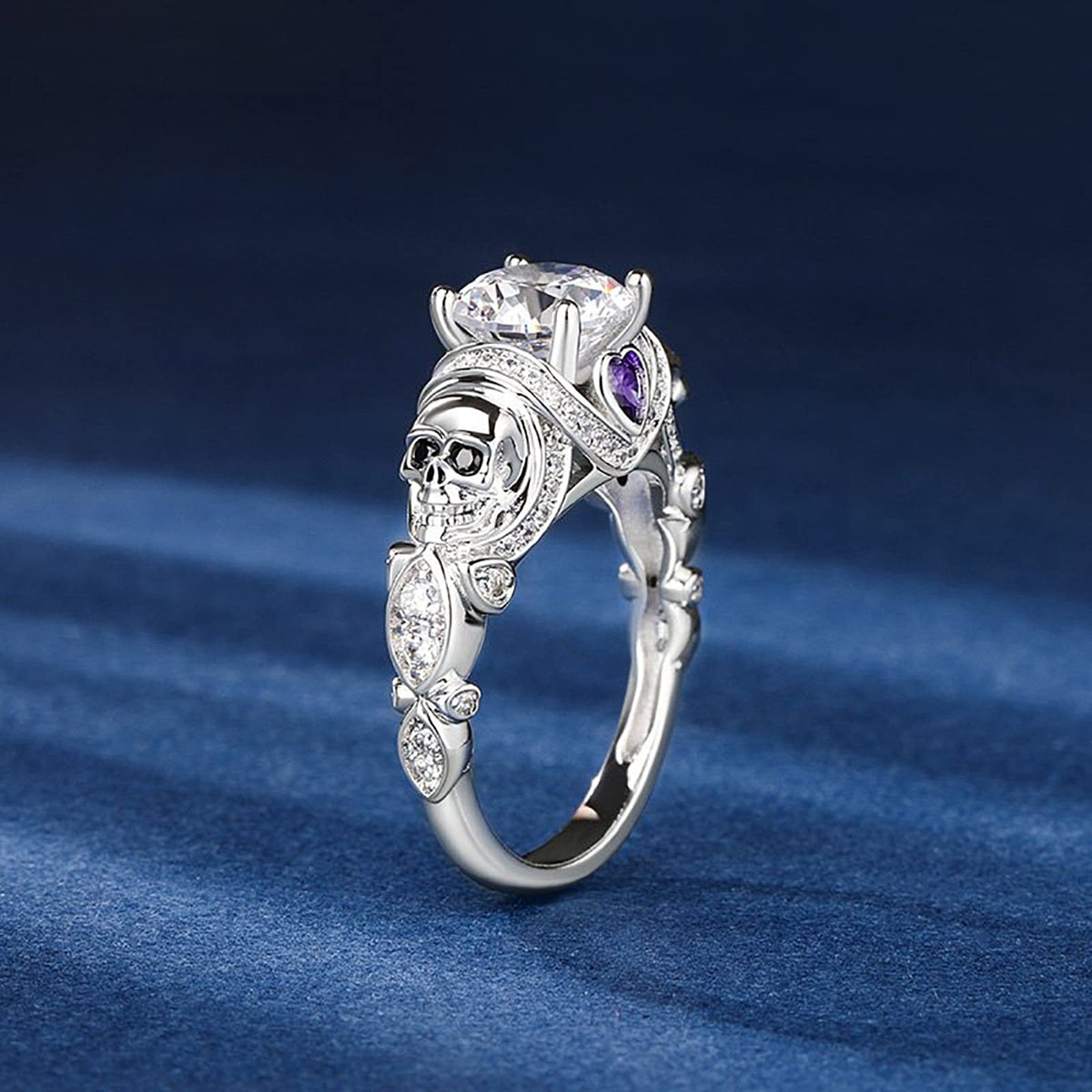 Jeulia 2.55ct Skull Engagement Ring Sets Sterling Silver Heart Cut Red Diamond Ruby Rings Cubic Zirconia Wedding Promise Anniversary Romantic Jewelry for Women Grils Bridal with Gift Box