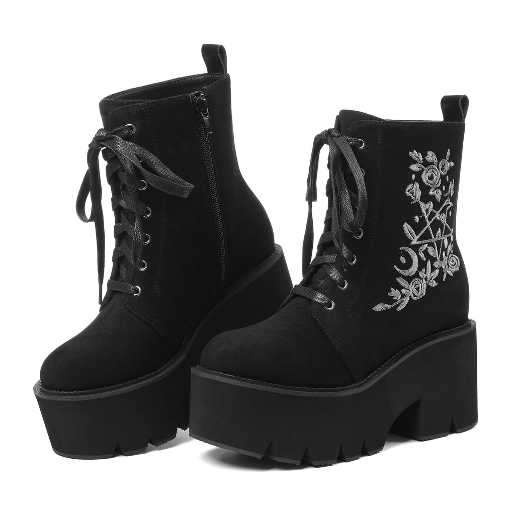 Lyrisiphy Platform Goth Ankle Boots Women Rave Gothic Combat Booties