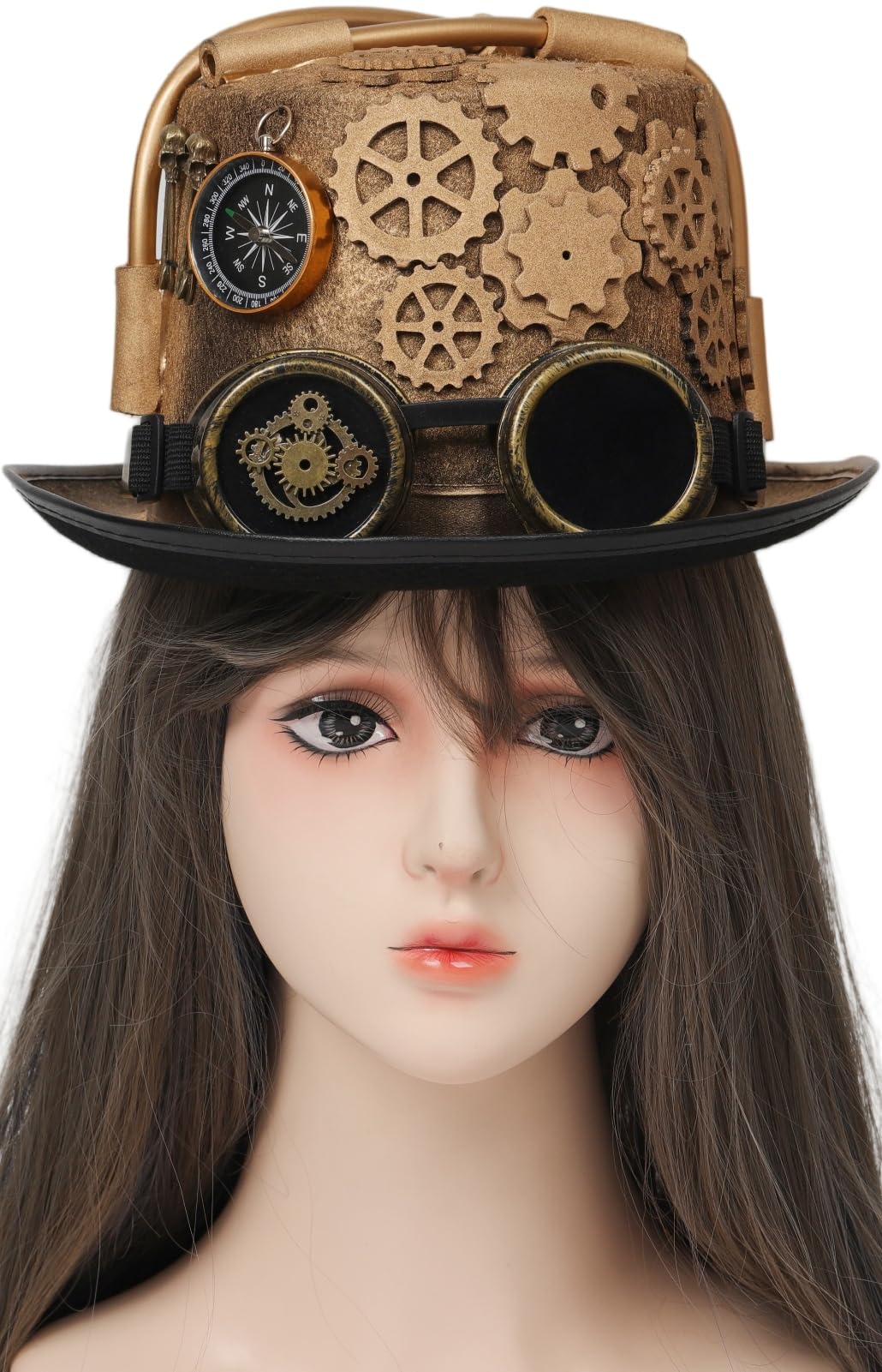 Unisex Gothic Steampunk Top Hats with Goggle Gear Halloween Hat Headwear Men Women