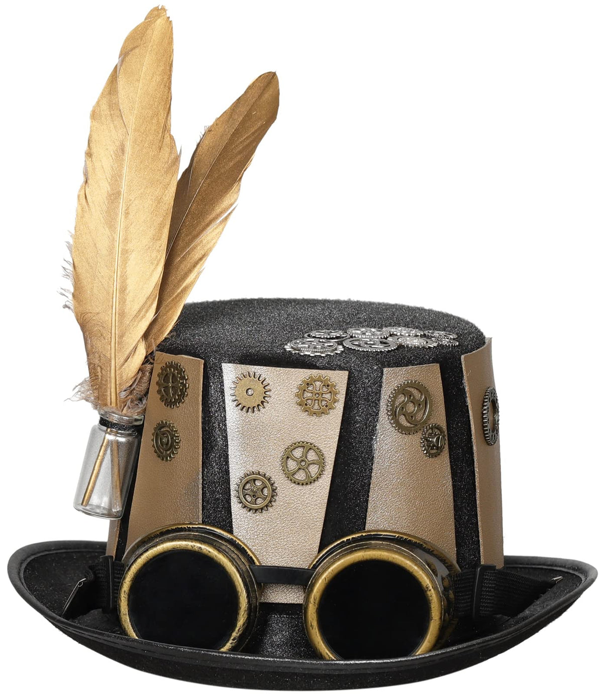 Unisex Gothic Steampunk Top Hats with Goggle Gear Halloween Hat Headwear Men Women