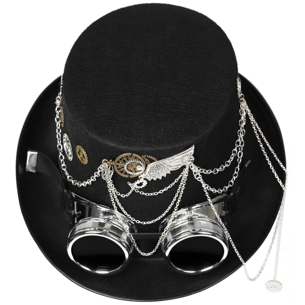 Unisex Gothic Steampunk Top Hats with Goggle Gear Halloween Hat Headwear Men Women