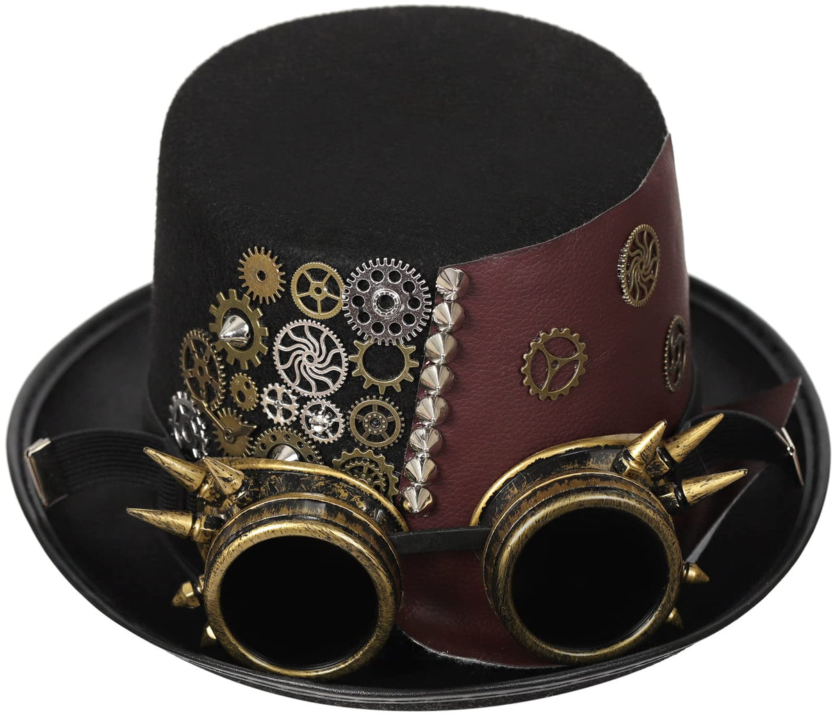 Unisex Gothic Steampunk Top Hats with Goggle Gear Halloween Hat Headwear Men Women