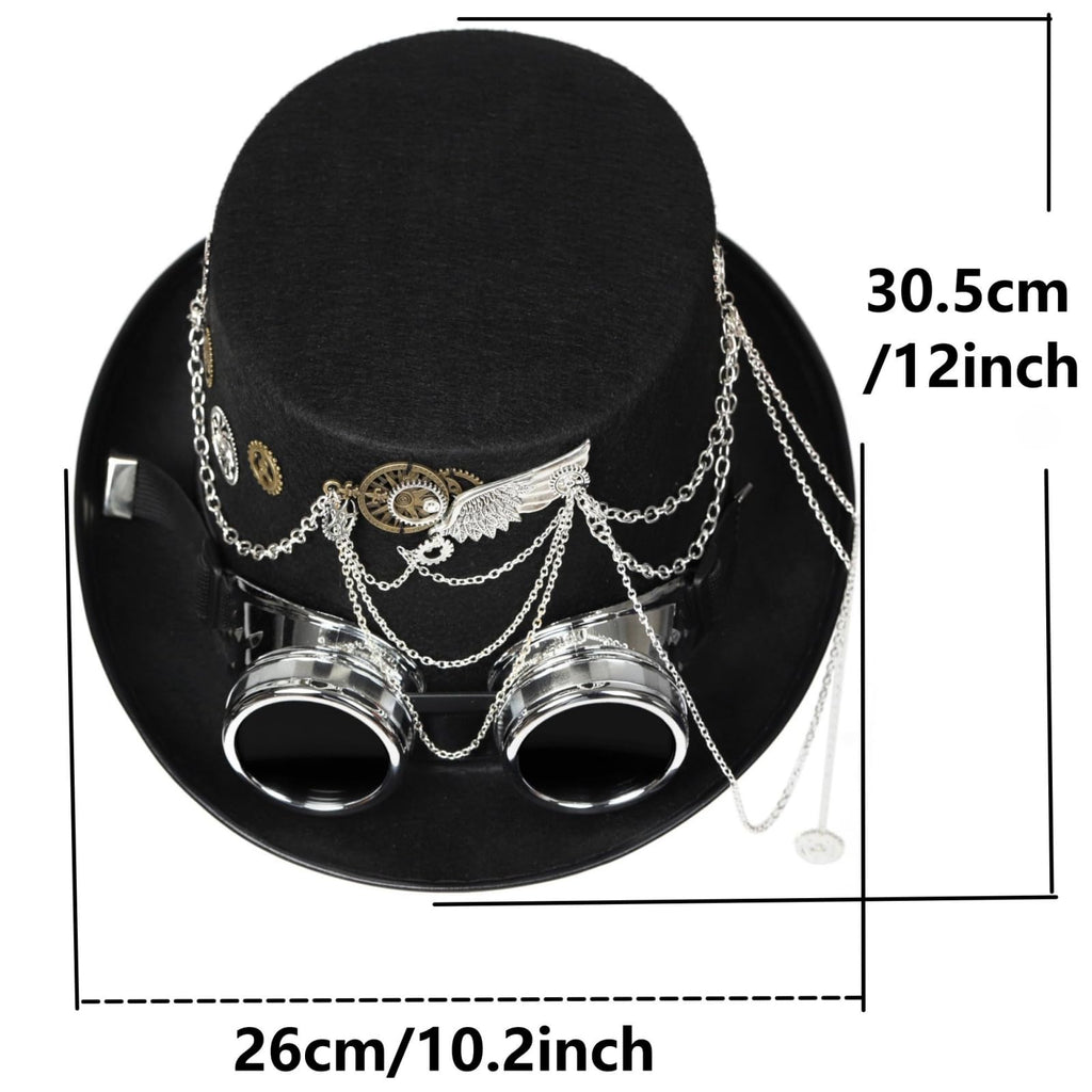 Unisex Gothic Steampunk Top Hats with Goggle Gear Halloween Hat Headwear Men Women