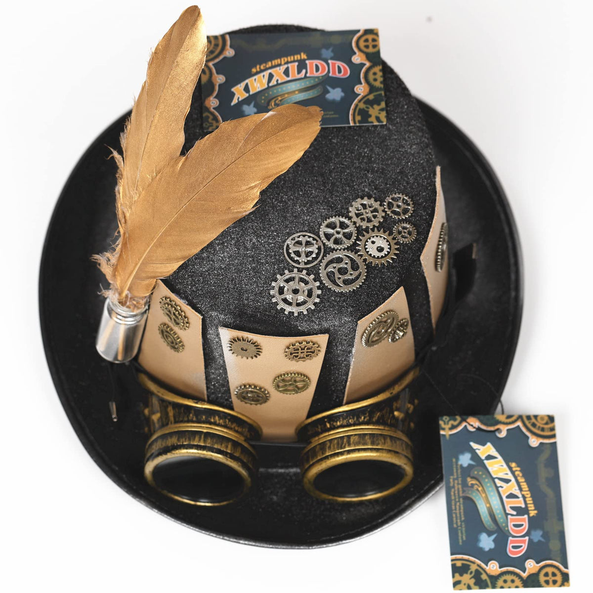 Unisex Gothic Steampunk Top Hats with Goggle Gear Halloween Hat Headwear Men Women