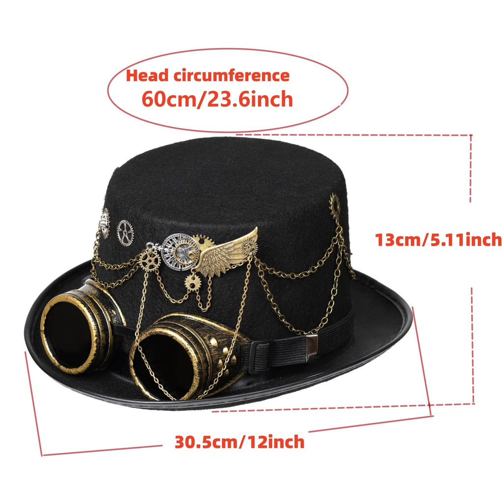 Unisex Gothic Steampunk Top Hats with Goggle Gear Halloween Hat Headwear Men Women
