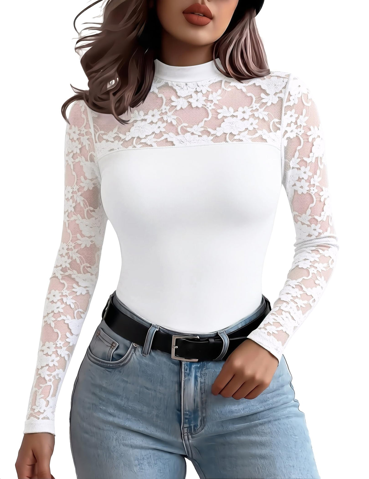 Zeagoo Long Sleeve Shirts for Women's Lace Tops Mesh Sheer Sexy Fall Blouse
