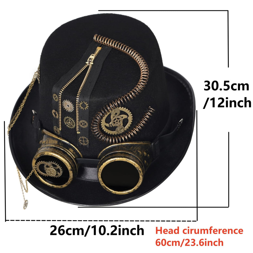 Unisex Gothic Steampunk Top Hats with Goggle Gear Halloween Hat Headwear Men Women