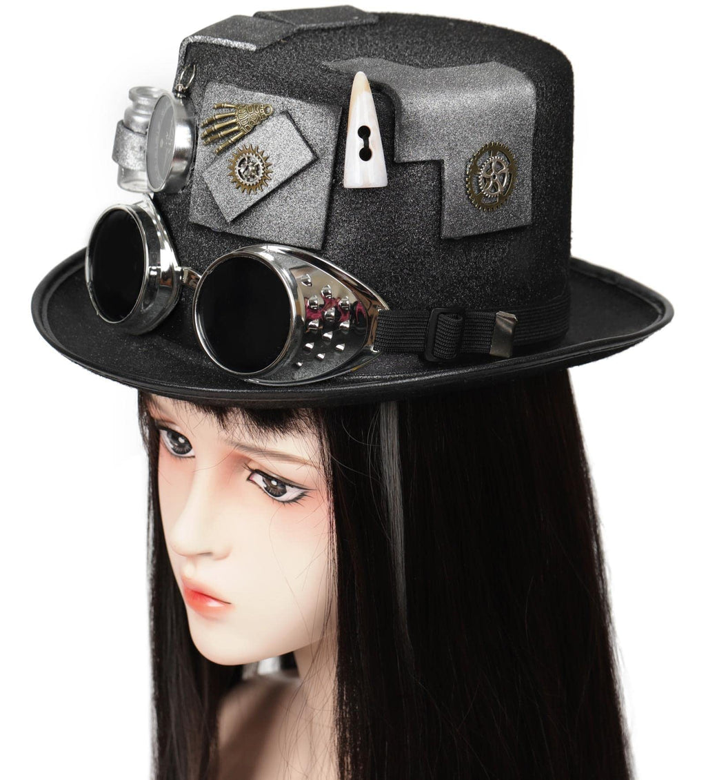 Unisex Gothic Steampunk Top Hats with Goggle Gear Halloween Hat Headwear Men Women