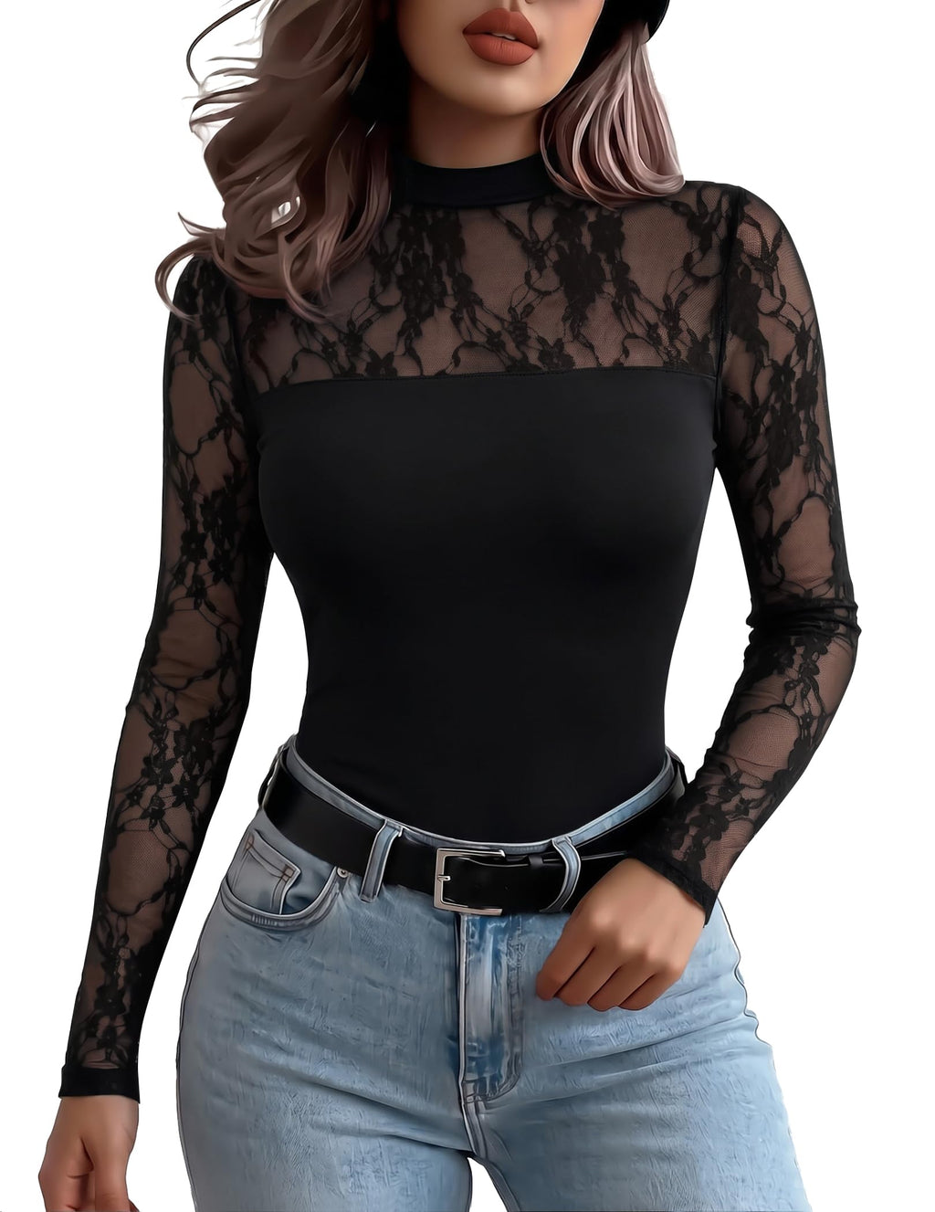 Zeagoo Long Sleeve Shirts for Women's Lace Tops Mesh Sheer Sexy Fall Blouse