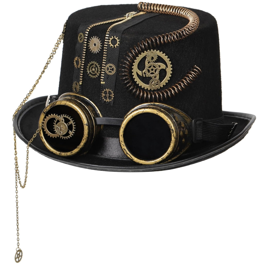 Unisex Gothic Steampunk Top Hats with Goggle Gear Halloween Hat Headwear Men Women