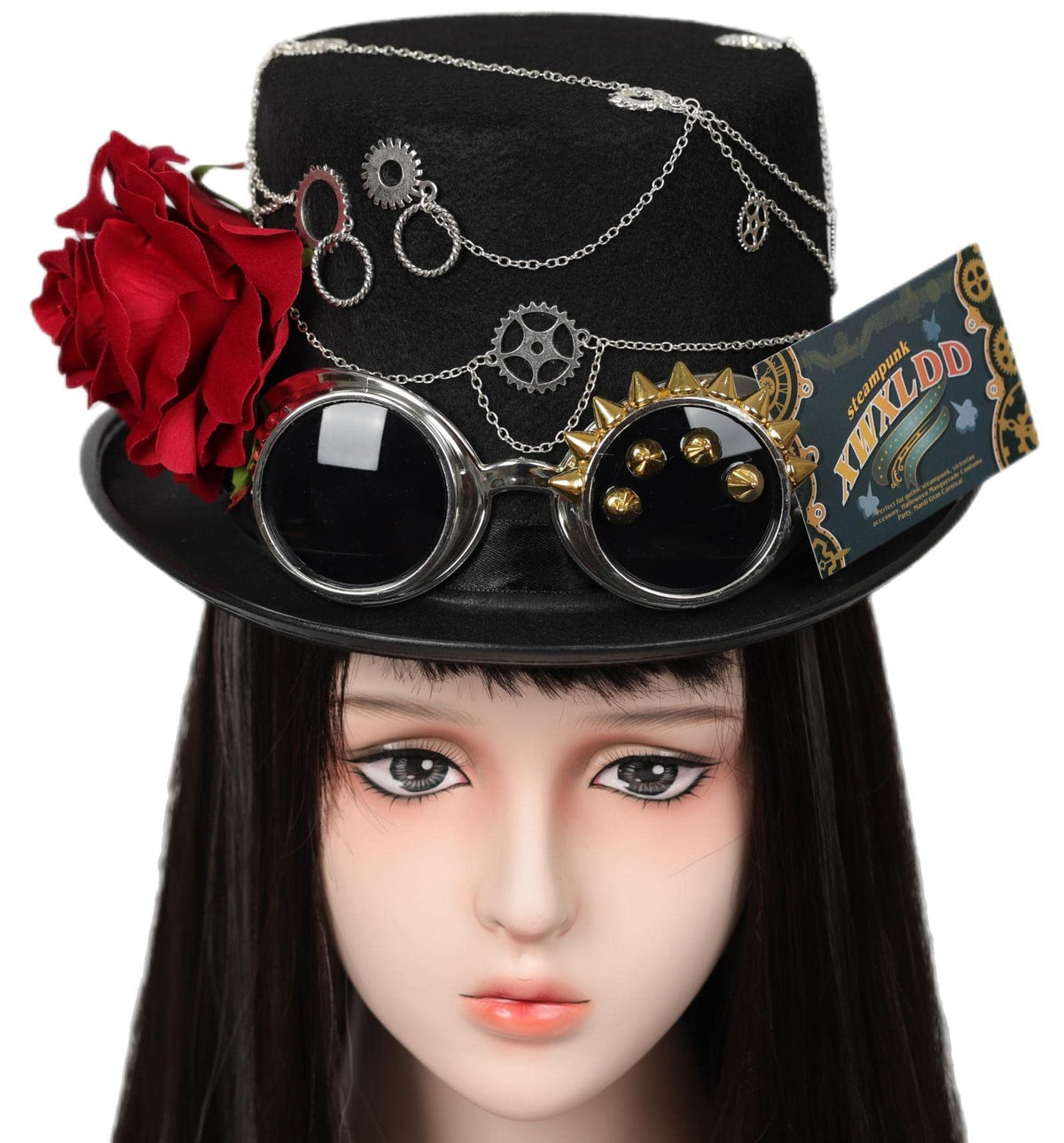 Unisex Gothic Steampunk Top Hats with Goggle Gear Halloween Hat Headwear Men Women