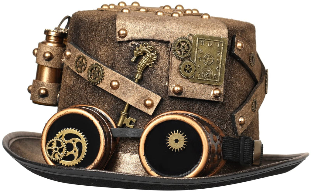 Unisex Gothic Steampunk Top Hats with Goggle Gear Halloween Hat Headwear Men Women
