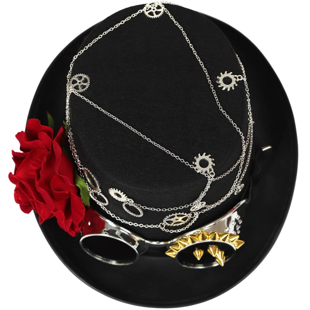 Unisex Gothic Steampunk Top Hats with Goggle Gear Halloween Hat Headwear Men Women