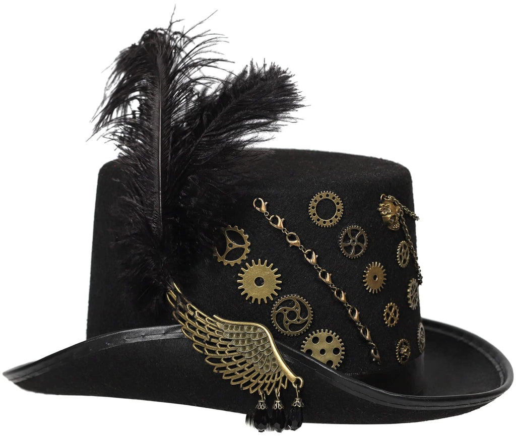 Unisex Gothic Steampunk Top Hats with Goggle Gear Halloween Hat Headwear Men Women