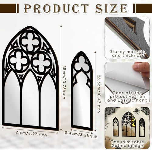 Barydat 3 Pack Gothic Mirror Wall Decor Vintage Cathedral Arch, Silver