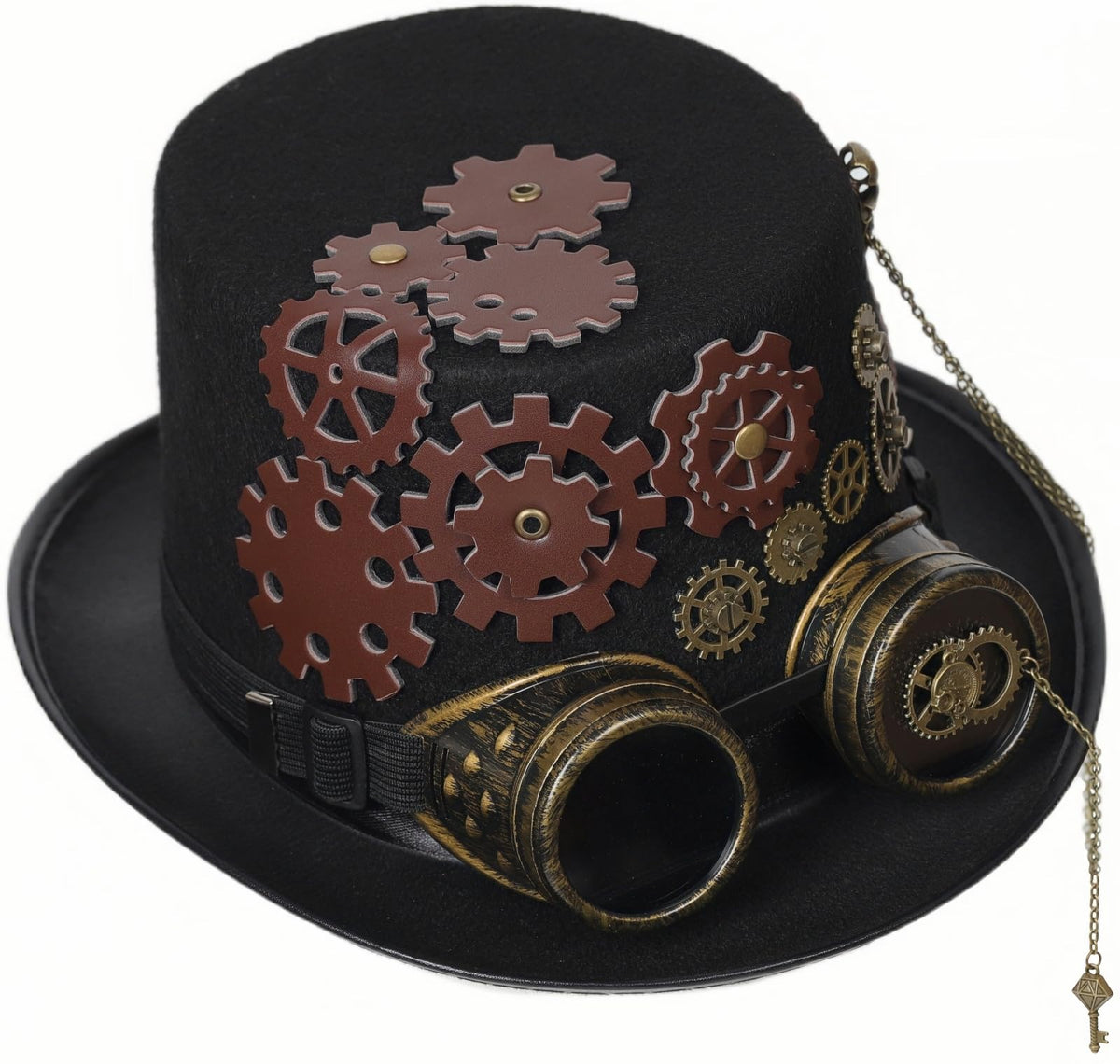Unisex Gothic Steampunk Top Hats with Goggle Gear Halloween Hat Headwear Men Women