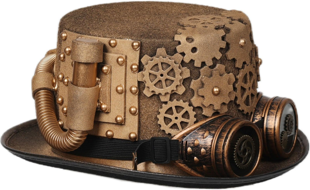 Unisex Gothic Steampunk Top Hats with Goggle Gear Halloween Hat Headwear Men Women