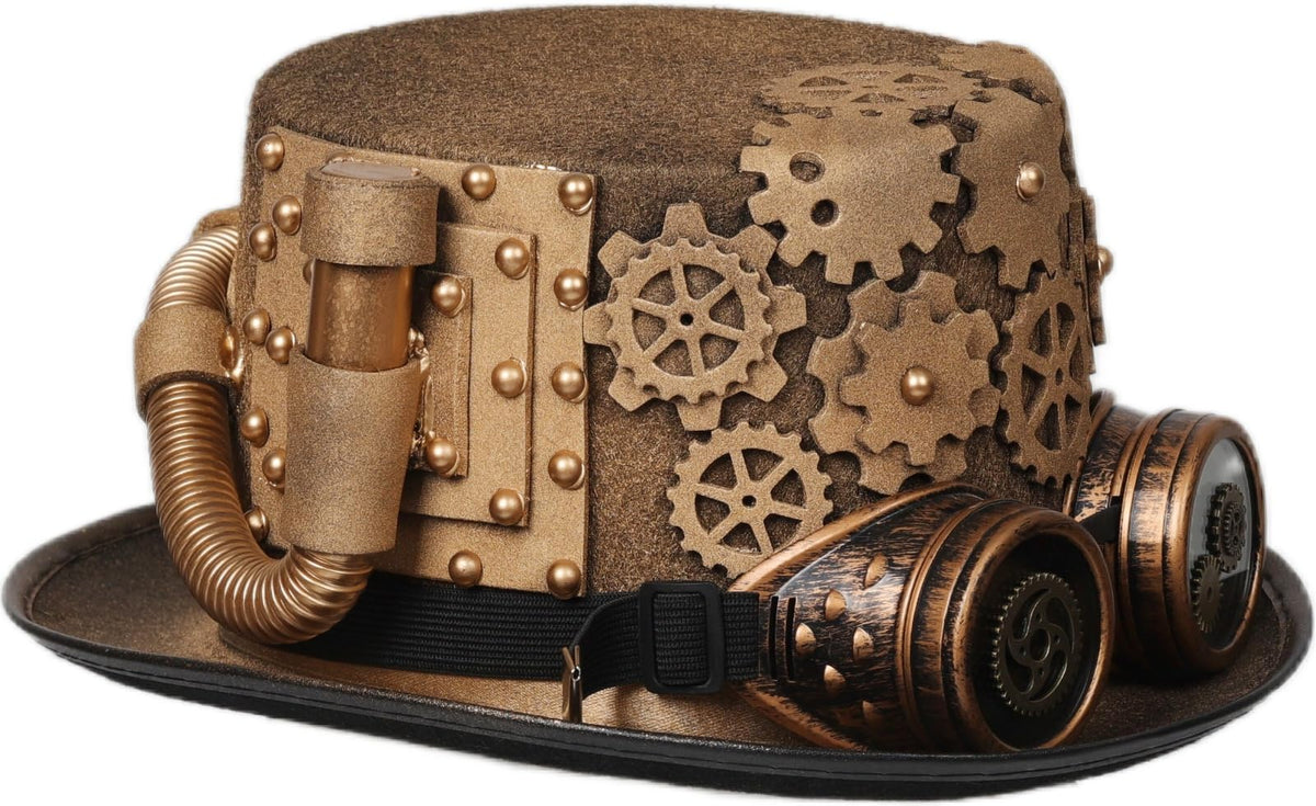 Unisex Gothic Steampunk Top Hats with Goggle Gear Halloween Hat Headwear Men Women