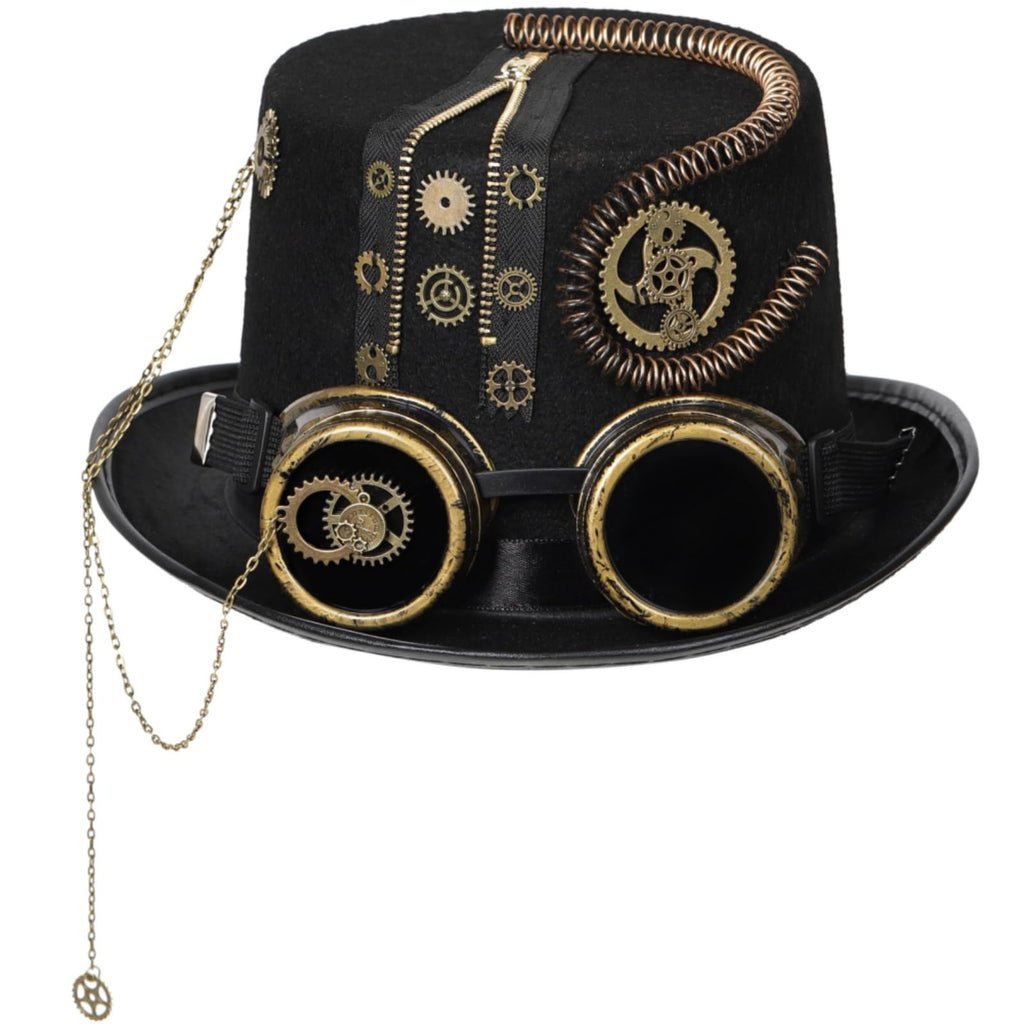 Unisex Gothic Steampunk Top Hats with Goggle Gear Halloween Hat Headwear Men Women