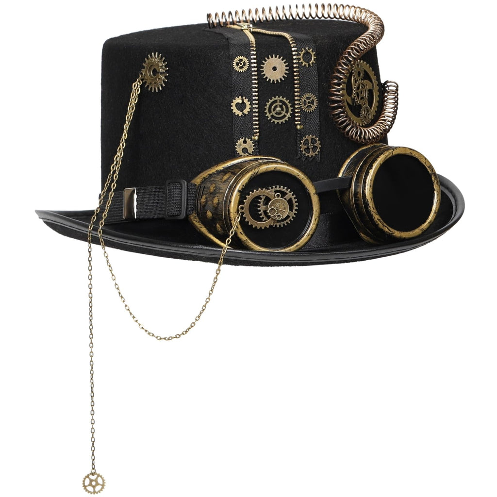 Unisex Gothic Steampunk Top Hats with Goggle Gear Halloween Hat Headwear Men Women