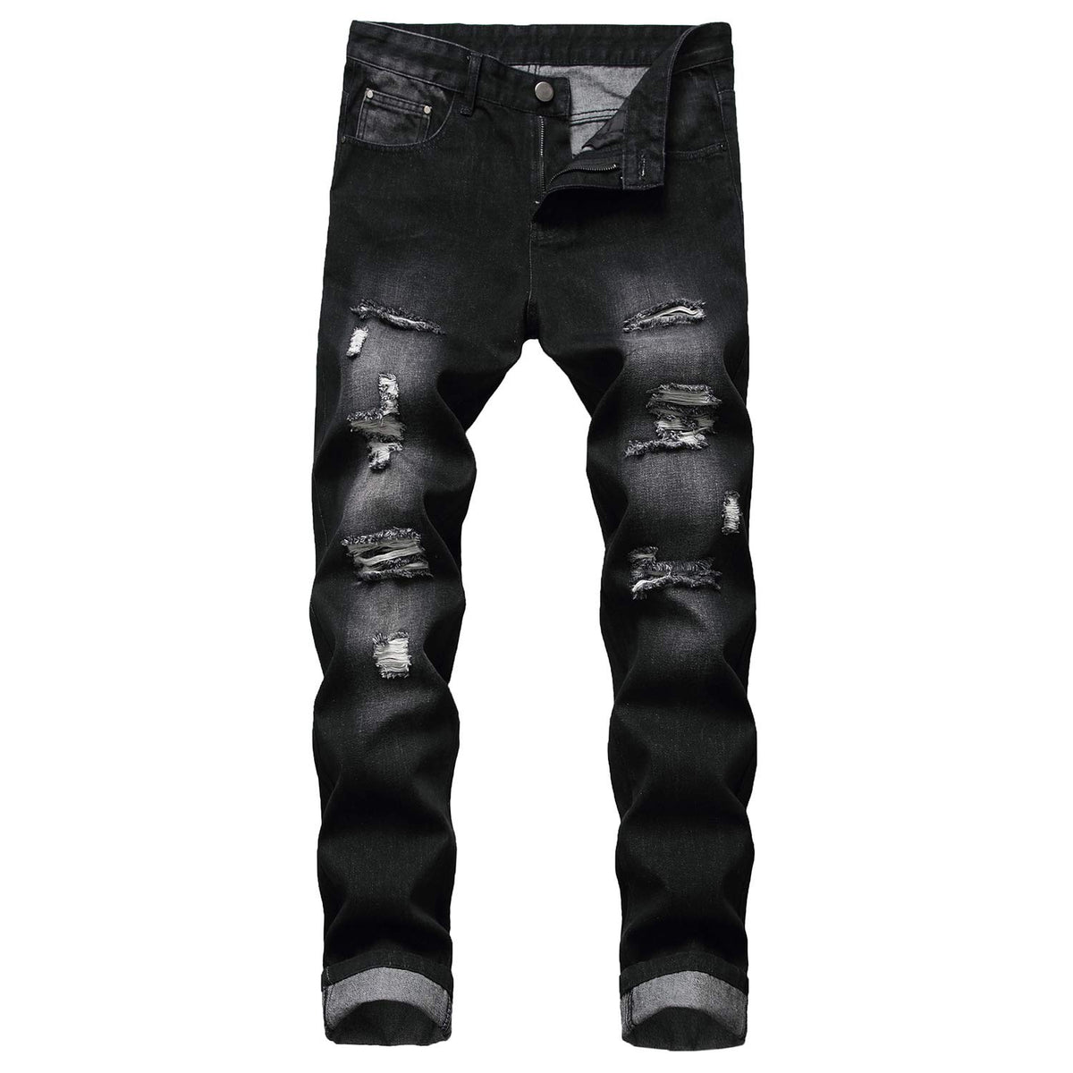 QIMYUM Mens Ripped Jeans, Distressed Destroyed Slim Fit Straight Leg Denim Pants