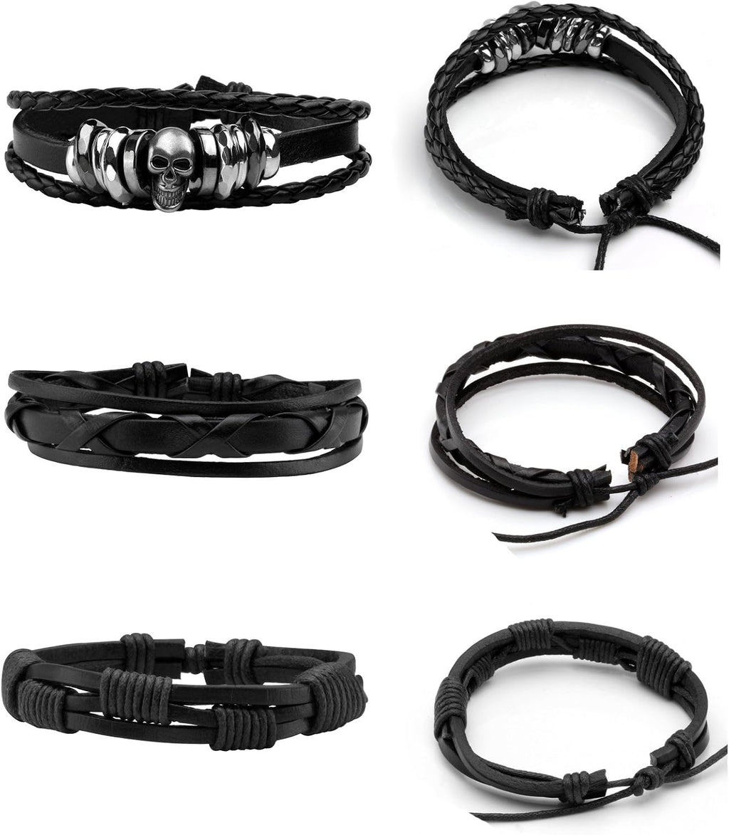 MILAKOO 6Pcs Punk Leather Bracelets for Women Men Braided PU Wristband Skull Skeleton Accessories