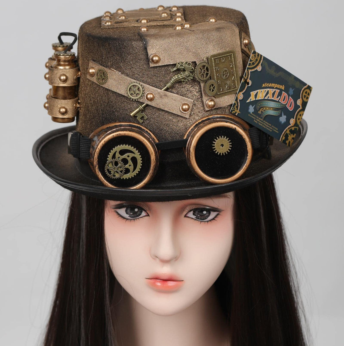 Unisex Gothic Steampunk Top Hats with Goggle Gear Halloween Hat Headwear Men Women