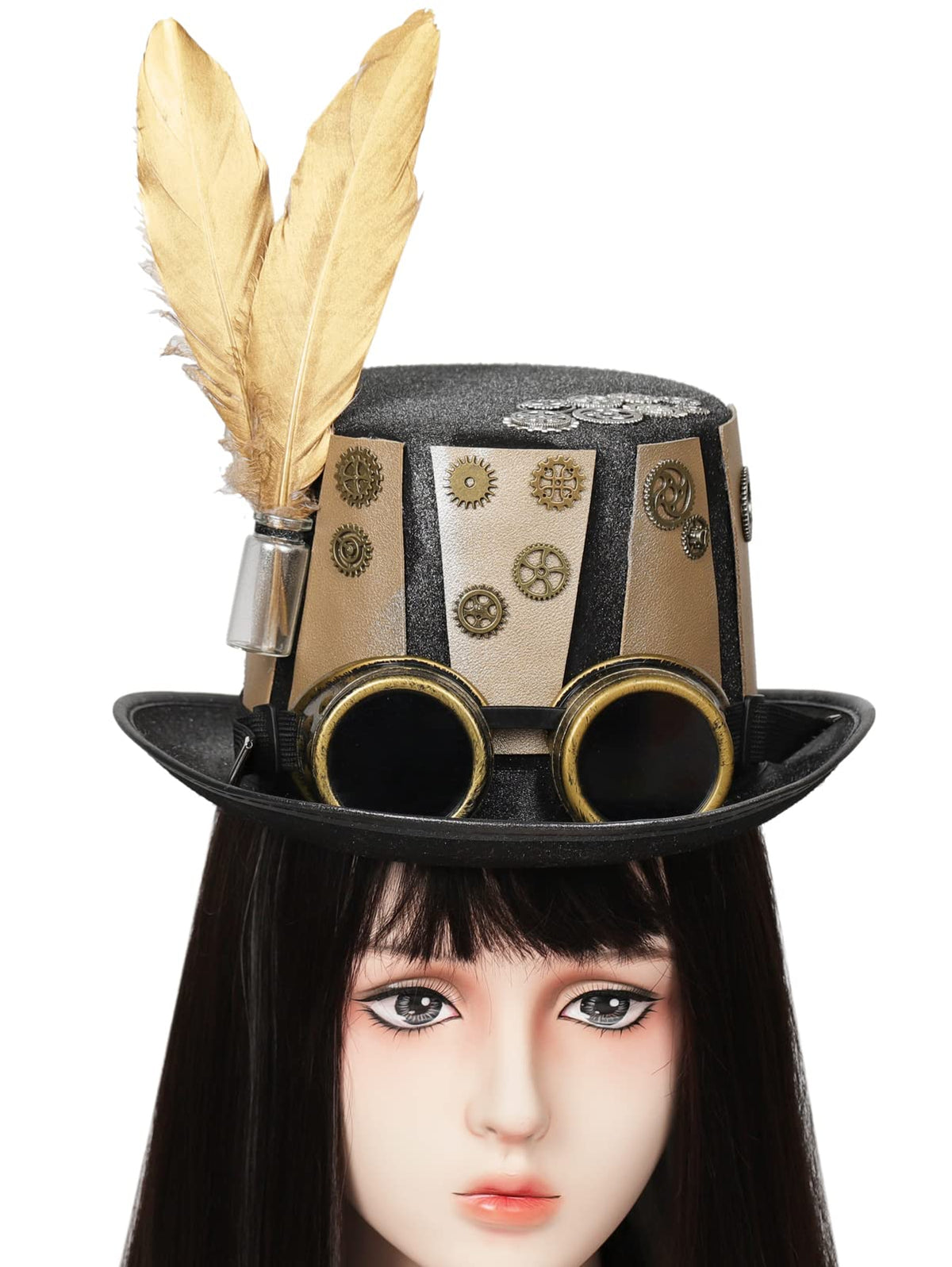 Unisex Gothic Steampunk Top Hats with Goggle Gear Halloween Hat Headwear Men Women