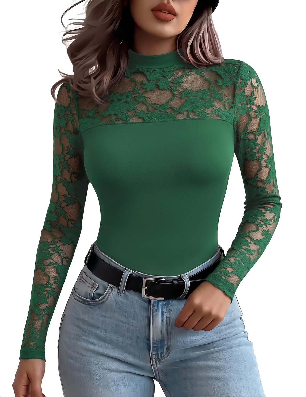 Zeagoo Long Sleeve Shirts for Women's Lace Tops Mesh Sheer Sexy Fall Blouse