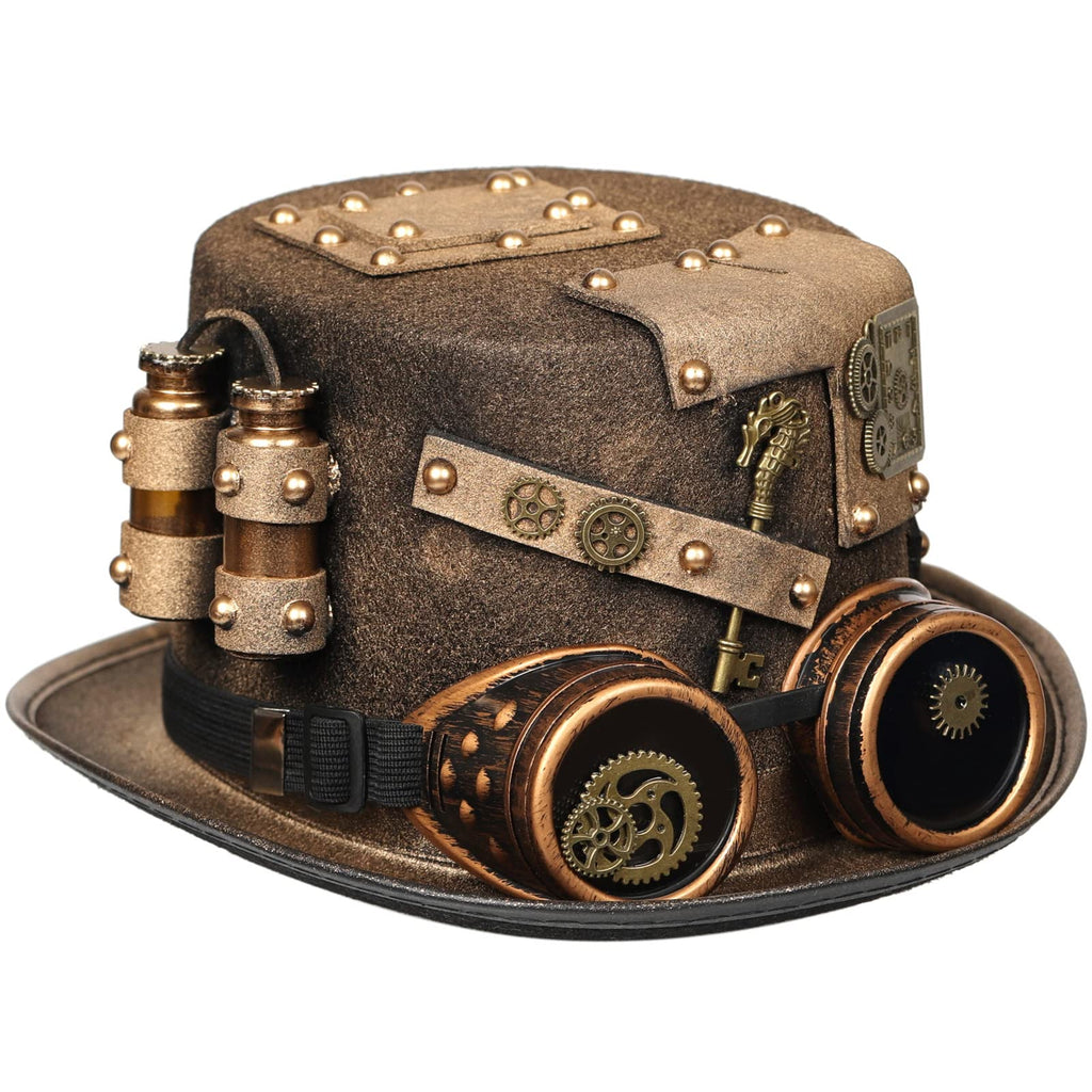 Unisex Gothic Steampunk Top Hats with Goggle Gear Halloween Hat Headwear Men Women