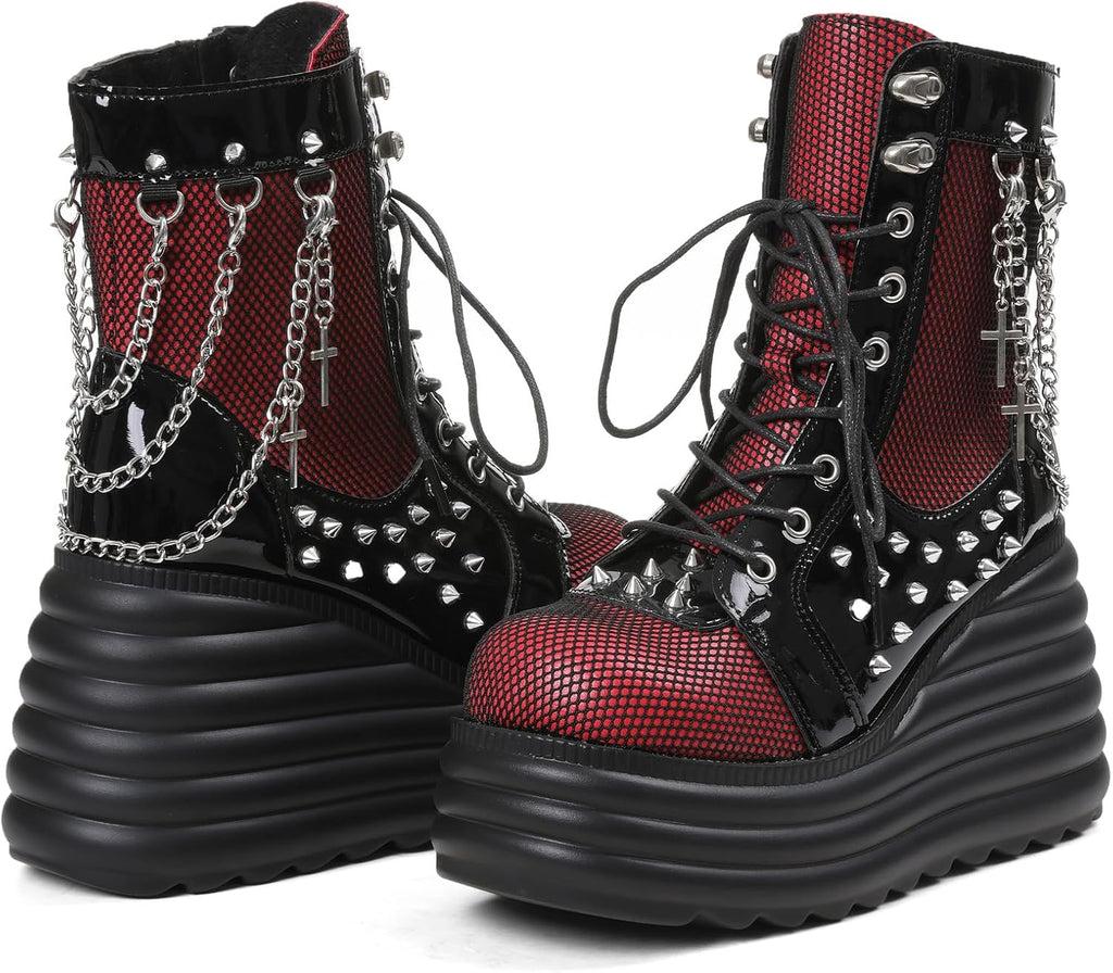 Lyrisiphy Platform Goth Ankle Boots Women Rave Gothic Combat Booties