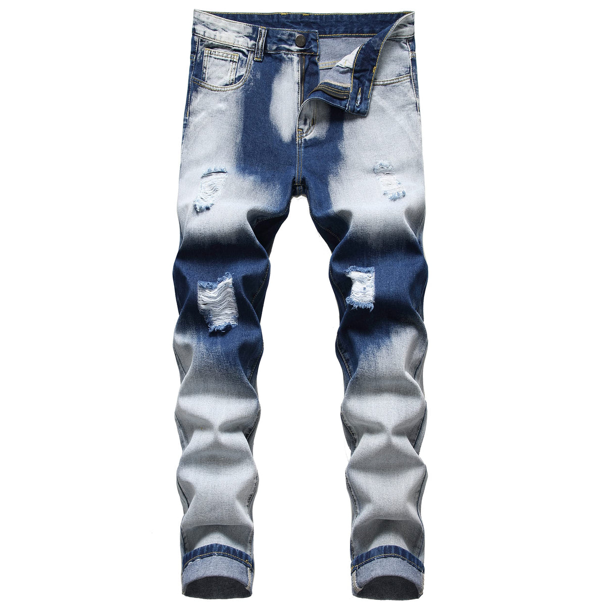 QIMYUM Mens Ripped Jeans, Distressed Destroyed Slim Fit Straight Leg Denim Pants