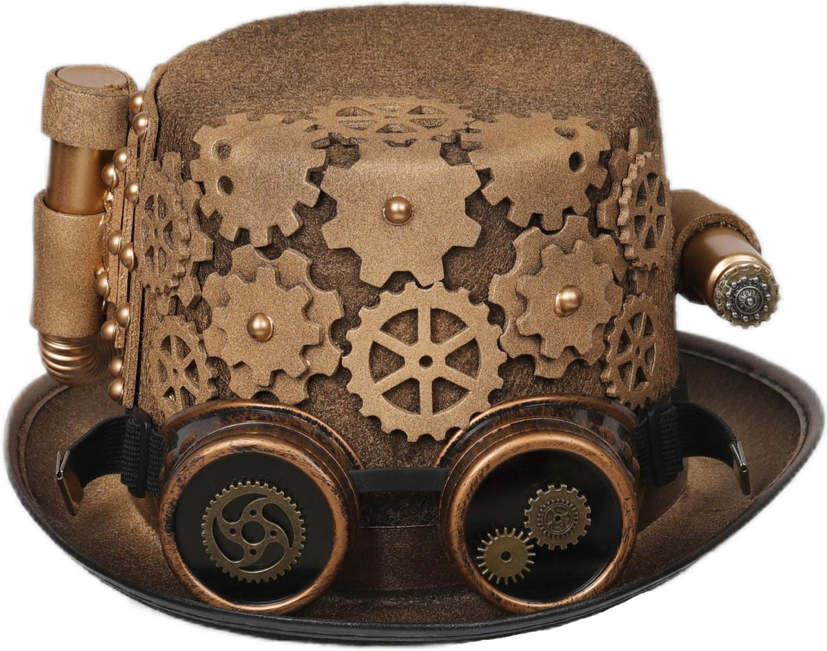 Unisex Gothic Steampunk Top Hats with Goggle Gear Halloween Hat Headwear Men Women