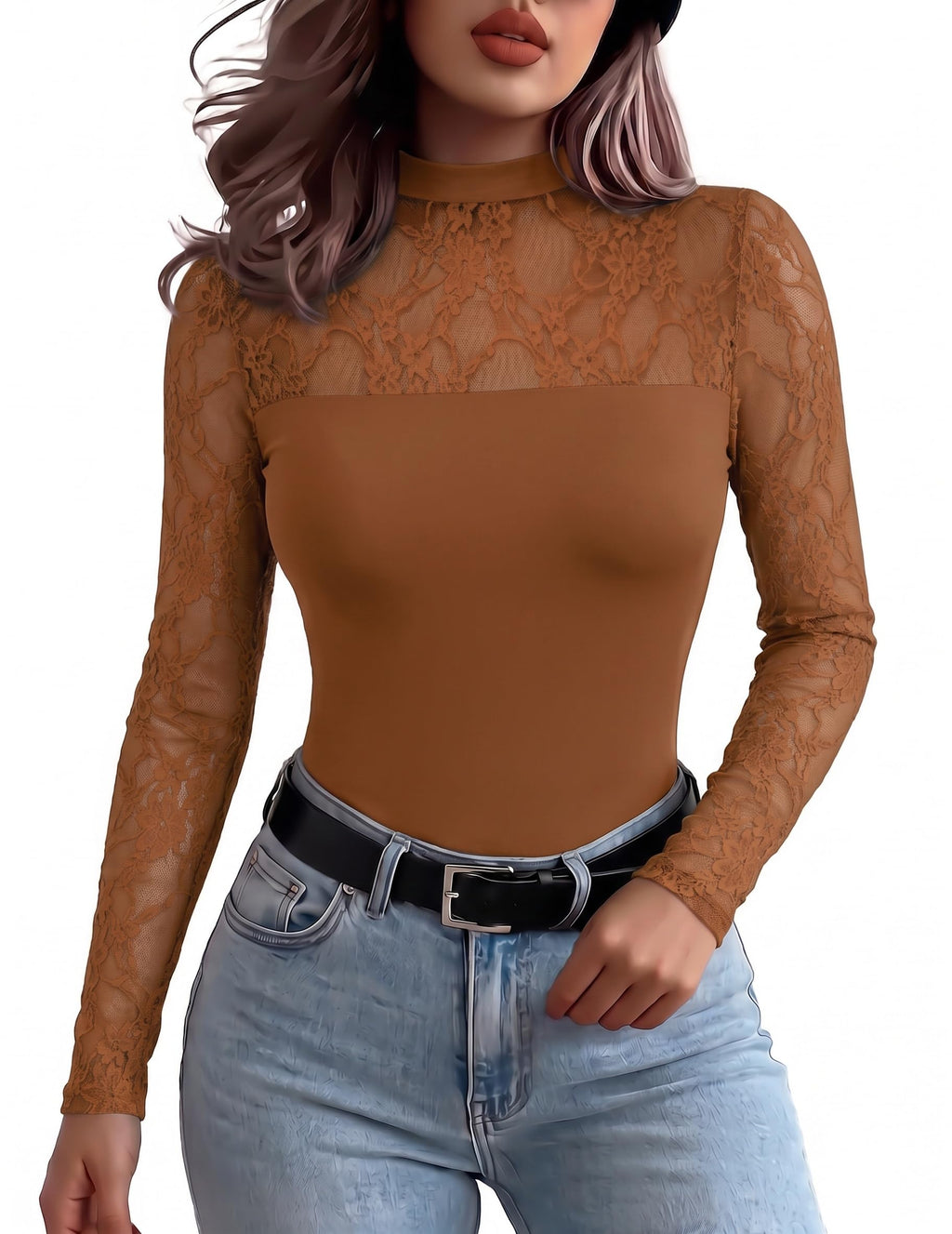 Zeagoo Long Sleeve Shirts for Women's Lace Tops Mesh Sheer Sexy Fall Blouse