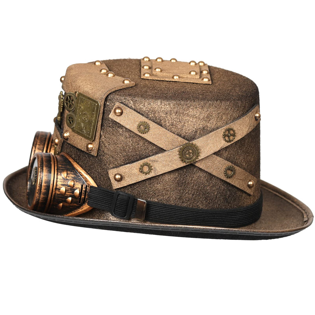 Unisex Gothic Steampunk Top Hats with Goggle Gear Halloween Hat Headwear Men Women