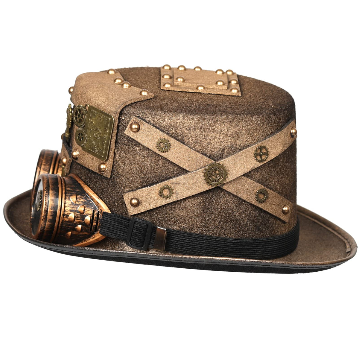 Unisex Gothic Steampunk Top Hats with Goggle Gear Halloween Hat Headwear Men Women