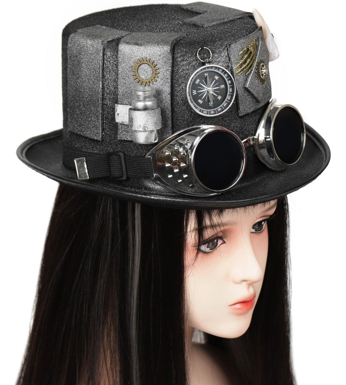 Unisex Gothic Steampunk Top Hats with Goggle Gear Halloween Hat Headwear Men Women