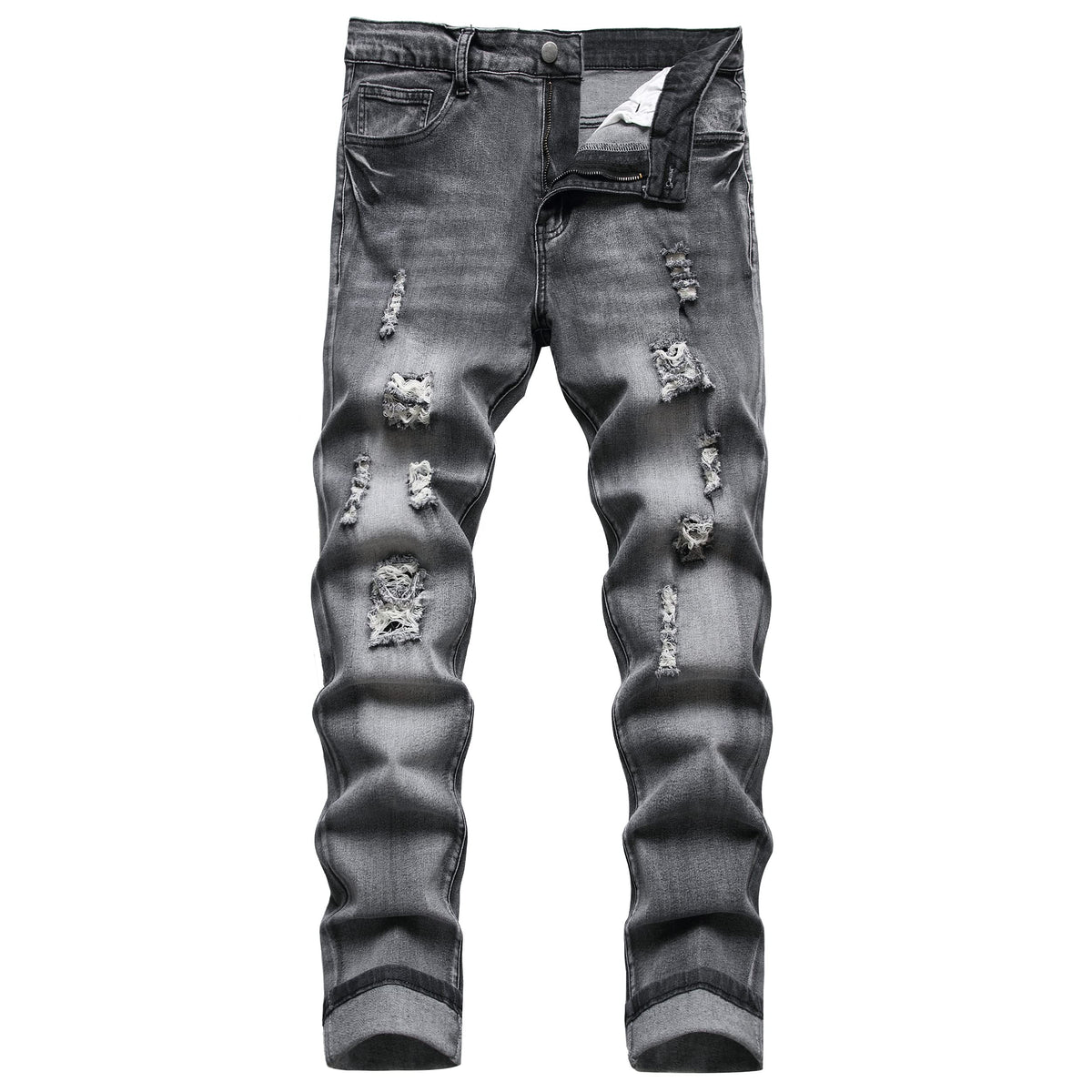 QIMYUM Mens Ripped Jeans, Distressed Destroyed Slim Fit Straight Leg Denim Pants