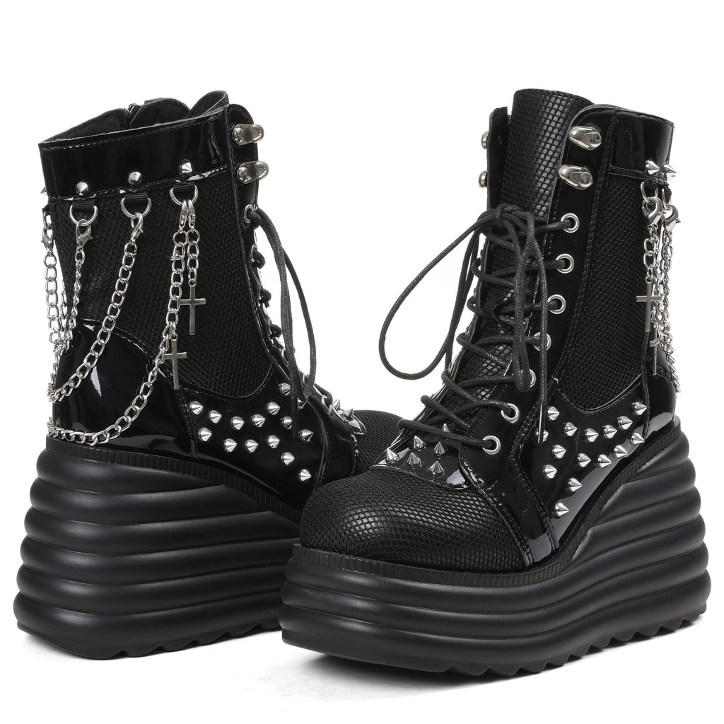 Lyrisiphy Platform Goth Ankle Boots Women Rave Gothic Combat Booties