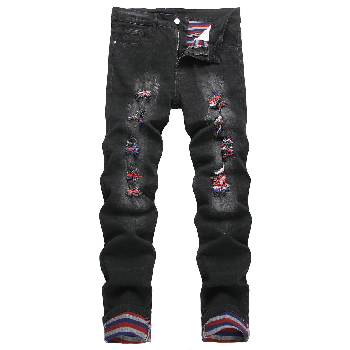 QIMYUM Mens Ripped Jeans, Distressed Destroyed Slim Fit Straight Leg Denim Pants