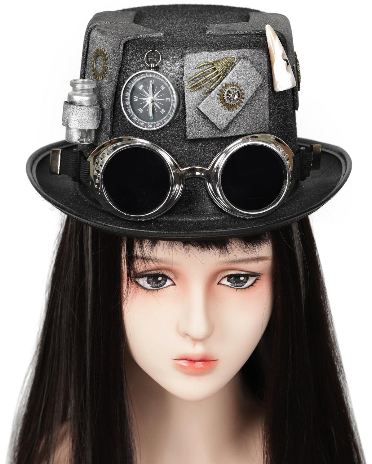 Unisex Gothic Steampunk Top Hats with Goggle Gear Halloween Hat Headwear Men Women